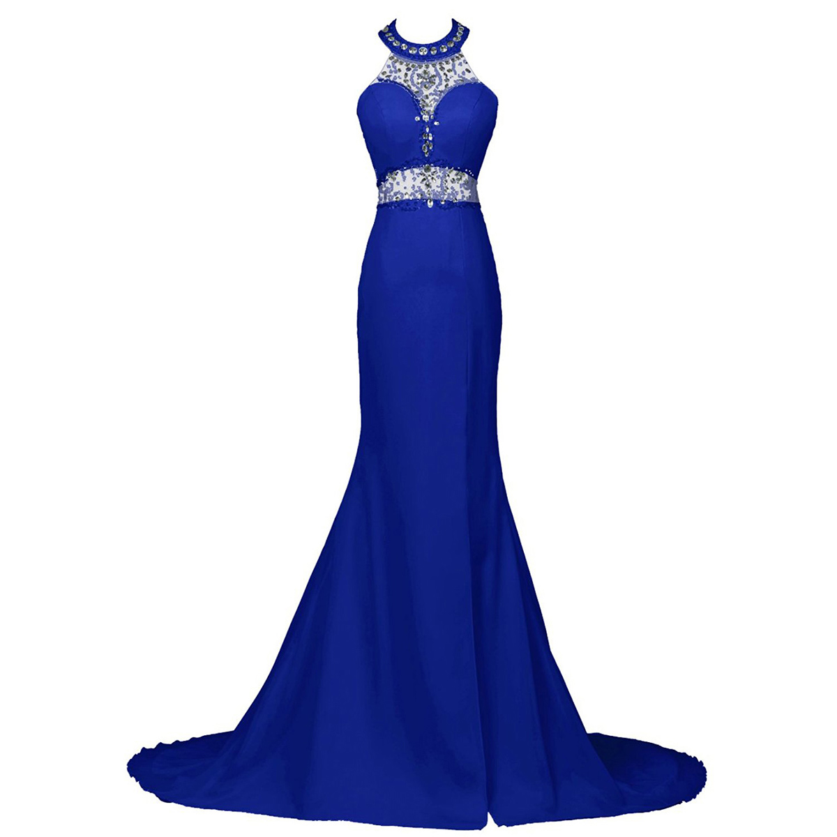 Royal Blue Floor Length Chiffon Trumpet Prom Dress Featuring Beaded