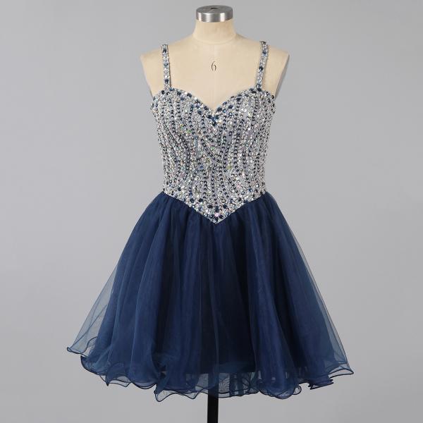 Sweetheart A Line Beaded Homecoming Dress In Navy Blue On Luulla