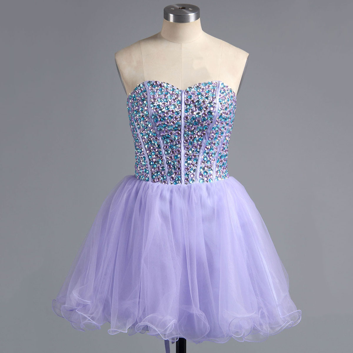 A-line Sweetheart Tulle Homecoming Dresses, Light Purple Short 